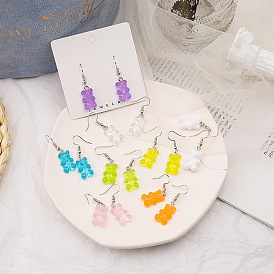 Разноцветные серьги с желейными мишками - мило, модный, прозрачный, аксессуары для ушей в стиле конфет.