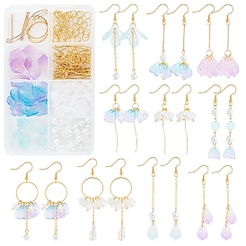 Kit de fabrication de boucles d'oreilles pendantes en forme de fleur en verre, y compris pendentifs en verre et perles, acrylique coupelles, anneaux de liaison en laiton et pendentifs et épingle et chaînes et crochet de boucle d'oreille, des liens de fer