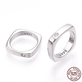 925 Соединительные кольца из стерлингового серебра с микропаве из циркония, Square Ring, с печатью s925, без никеля 