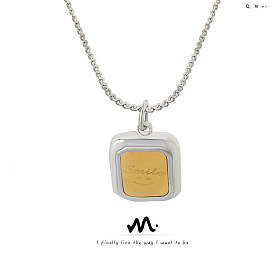 Personalized steel-color clavicle chain inlaid with gold-plated square niche jewelry fashion commuting simple personality necklace clavicle chain