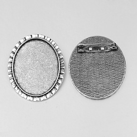 Vintage Tibetan Style Alloy Brooch Cabochon Bezel Settings, Cadmium Free & Lead Free, with Iron Pin Back Bar Findings, Oval Tray: 40x30mm, 48x38x2mm, Pin: 0.8mm