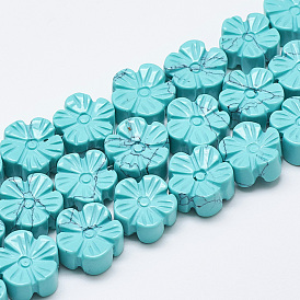 Brins de perles synthétiques turquoises sculptées, prunier