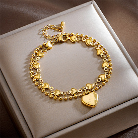 Double-layered Heart Bead Titanium Steel Bracelet for Chic Commuting Style