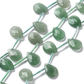 Естественный зеленый авантюрин бисер нитей, граненые, слеза, с трубкой бисера, Топ пробуренной