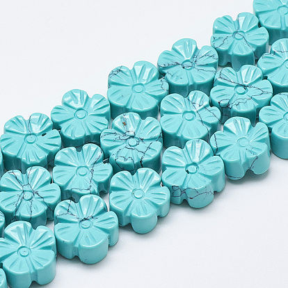Brins de perles synthétiques turquoises sculptées, prunier