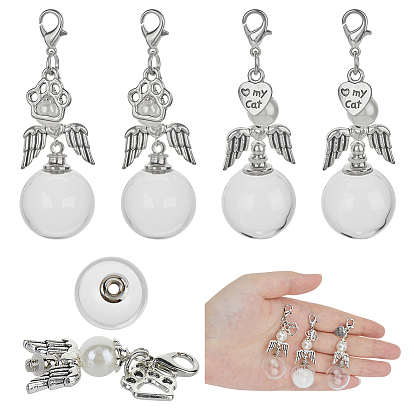 4 шт. 2 стильные стеклянные бутылки и АБС-пластиковые подвески с имитацией жемчуга и сплава, Сплав с застежками когтя омара