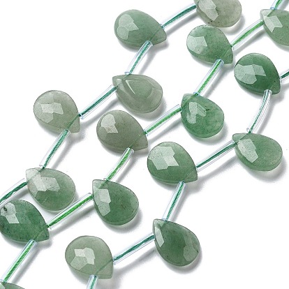 Естественный зеленый авантюрин бисер нитей, граненые, слеза, с трубкой бисера, Топ пробуренной