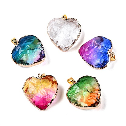 Подвески из светло-золотого латунного стекла, с железной фурнитурой, сердце