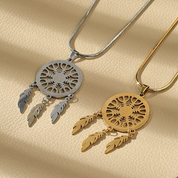 Богемный 201 ожерелья из плетеной сетки из нержавеющей стали с подвесками в виде перьев