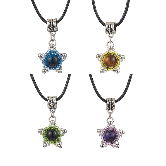 Ожерелья с подвесками в виде звезд из натурального тигрового глаза и стеклянных бусин, ожерелья из черного вощеного хлопкового шнура для женщин