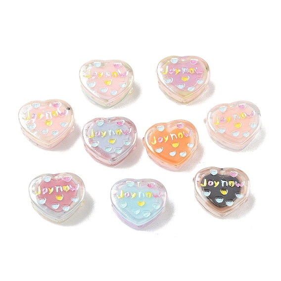 Plastic Enamel Beads, Heart with Word Joy Now