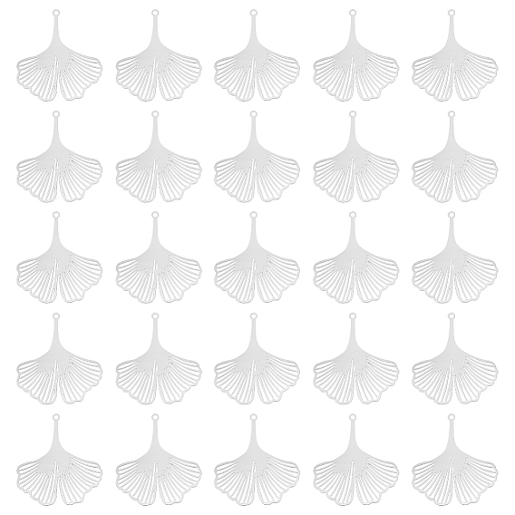 50шт. 201 филигранные подвески из нержавеющей стали, гравированные металлические украшения, очарование листьев гинкго