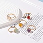 5Pcs 5 Style Natural & Synthetic Mixed Stone Round Ball Braided Finger Rings, Brass Wire Wrap Jewelry for Women, Golden