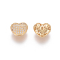 Brass Micro Pave Cubic Zirconia Beads, Hollow, Heart, Clear