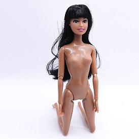 Plastic Movable Joints Action Figure Body, with Head & Straight Bangs Hairstyle, for Female African Doll Accessories Marking