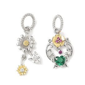 925 подвески-цветы из стерлингового серебра с кубическими цирконами, платиной и золотом