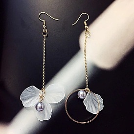 Fashionable Asymmetrical Ear Drops with Floral Tassels for Women