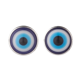 Flat Round with Evil Eye Stud Earrings, Brass Jewelry for Women