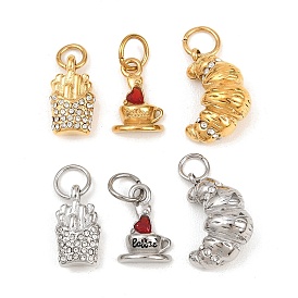 304 подвески из нержавеющей стали Rhinstone, картофель фри/чашка кофе/круассан, с целью перехода в кольце