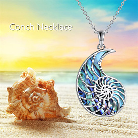 Ocean 304 Stainless Steel & Natural Paua Shell Conch Shell Shaped Pendant Necklaces for Women