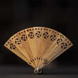 Hollow Verawood Folding Fan, Mini Fan Key Ring Pendant, for Party Wedding Dancing Decoration