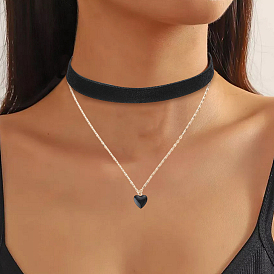 2 шт. двухслойные колье-чокеры из сплава и черного бархата