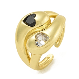 Brass with Cubic Zirconia Open Cuff Rings for Women, Lead Free & Cadmium Free, Real 18K Gold Plated