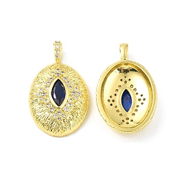 Brass Micro Pave Clear Cubic Zirconia Pendants, with Glass, Oval Charm