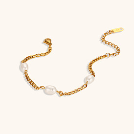 Triple Pearl Bracelet: Chic, Versatile Stainless Steel Jewelry for Women