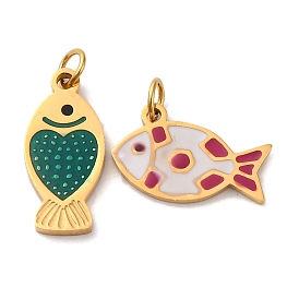 304 нержавеющей стальной эмали подвески, рыбы прелести, с целью перехода в кольце, ионное покрытие (ip), реальный 18 k позолоченный
