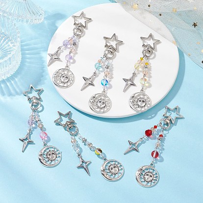 Подвесные украшения из стеклянных бусин и сплавов, карабины-карабинки в форме звезды для украшений сумок, Вс & луна