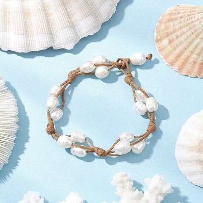 Браслеты из натурального культивированного пресноводного жемчуга с крупными отверстиями, регулируемые браслеты Корейские парафинированные полиэфирным кордом