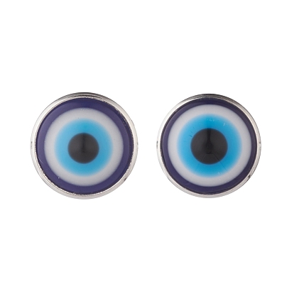 Flat Round with Evil Eye Stud Earrings, Brass Jewelry for Women