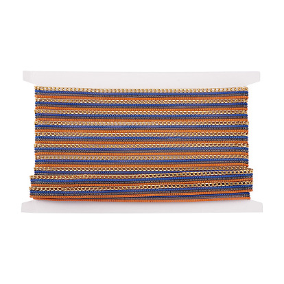 Polyester Yarn Ribbon, with Iron Curb Chain, Flat