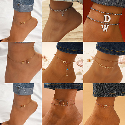 Браслеты на ногу с подвеской из сплава в виде шариковой цепи, браслеты с буквенным амулетом, платина