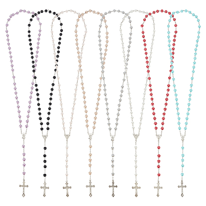 8psc 8 цветные цепочки из сплава и стекла, четки из бусин, Подвески в виде креста Девы Марии, платина