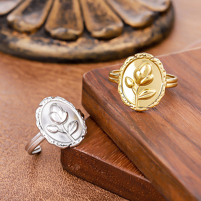 304 открытые кольца манжеты из нержавеющей стали, овальная с цветочным узором