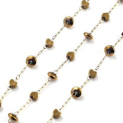 Гематитовые бусины цепочки звеньев, с 316 цепями из нержавеющей стали, ионное покрытие (ip), пайки, плоско-круглые с сердцем, с катушкой