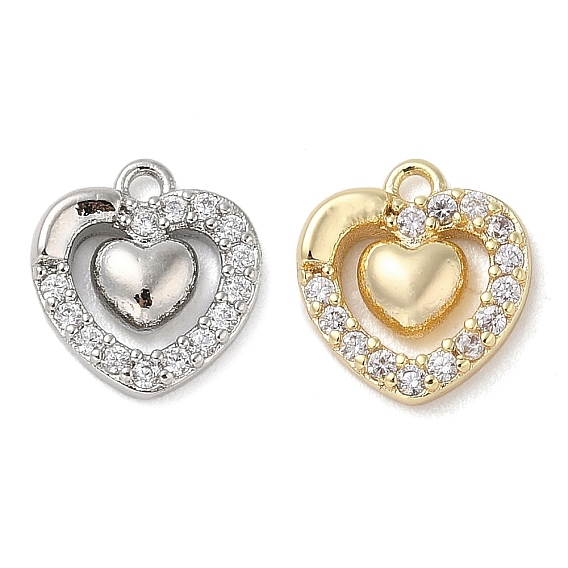 Brass with Cubic Zirconia Charms, Heart
