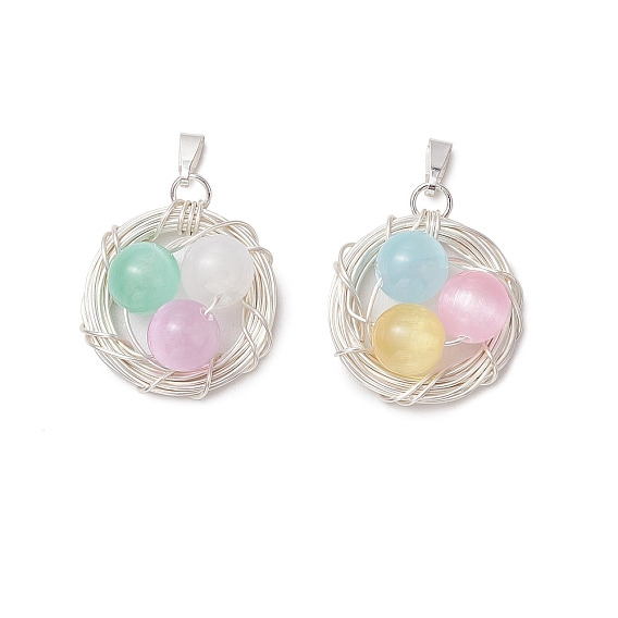 Подвески в виде птичьего гнезда из окрашенной натуральной селенитовой медной проволоки, красочный