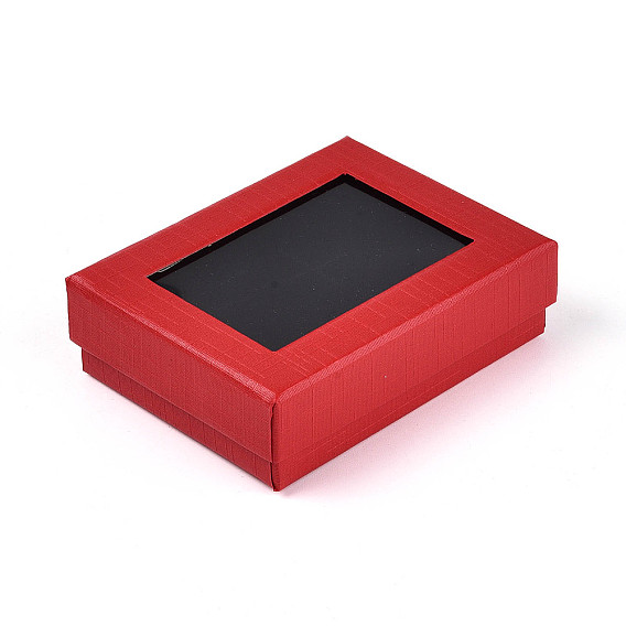 Картонные коробки ювелирных изделий, для ожерелья, серьга, с прямоугольным прозрачным окошком и черной губкой внутри, прямоугольные