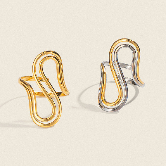 Double Layer 304 Stainless Steel Cuff Open Rings for Women