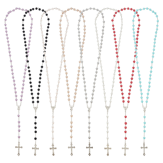 8psc 8 цветные цепочки из сплава и стекла, четки из бусин, Подвески в виде креста Девы Марии, платина