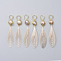 Dangle Earrings, with Glass Pearl Beads, Brass Big Pendants, Brass Earring Hooks and Cardboard Packing Box, Teardrop