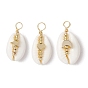 3Pcs 3 Styles Natural Cowrie Shell Copper Wire Wrapped Pendants, Star & Moon & Heart Brass Charms