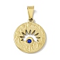 304 Stainless Steel Pendants, with Sapphire Rhinestone, Flat Round with Horse Eye