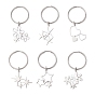 6Pcs 201 Stainless Steel Keychain, Mixed Shapes, with Ring