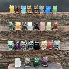 Gemstone Carved Healing Cat Figurines, Reiki Energy Stone Display Decorations