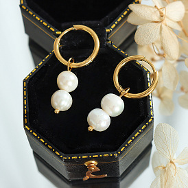 Серьги-кольца во французском стиле с жемчугом и геометрическим дизайном из титановой стали для женского подарка
