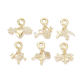 Латунь микропаве прозрачный кубический цирконий европейские подвески с подвесками, Подвески с большими отверстиями, реальный 18 k позолоченный